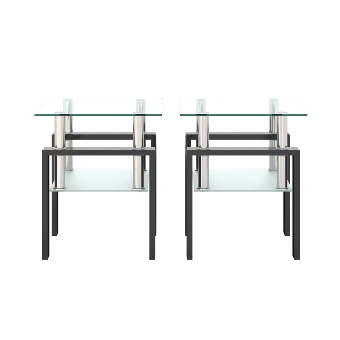 Set of 2, Modern Tempered Glass Tea Table Coffee Table End Table, Square Table for Living Room, Transparent/Black eprolo