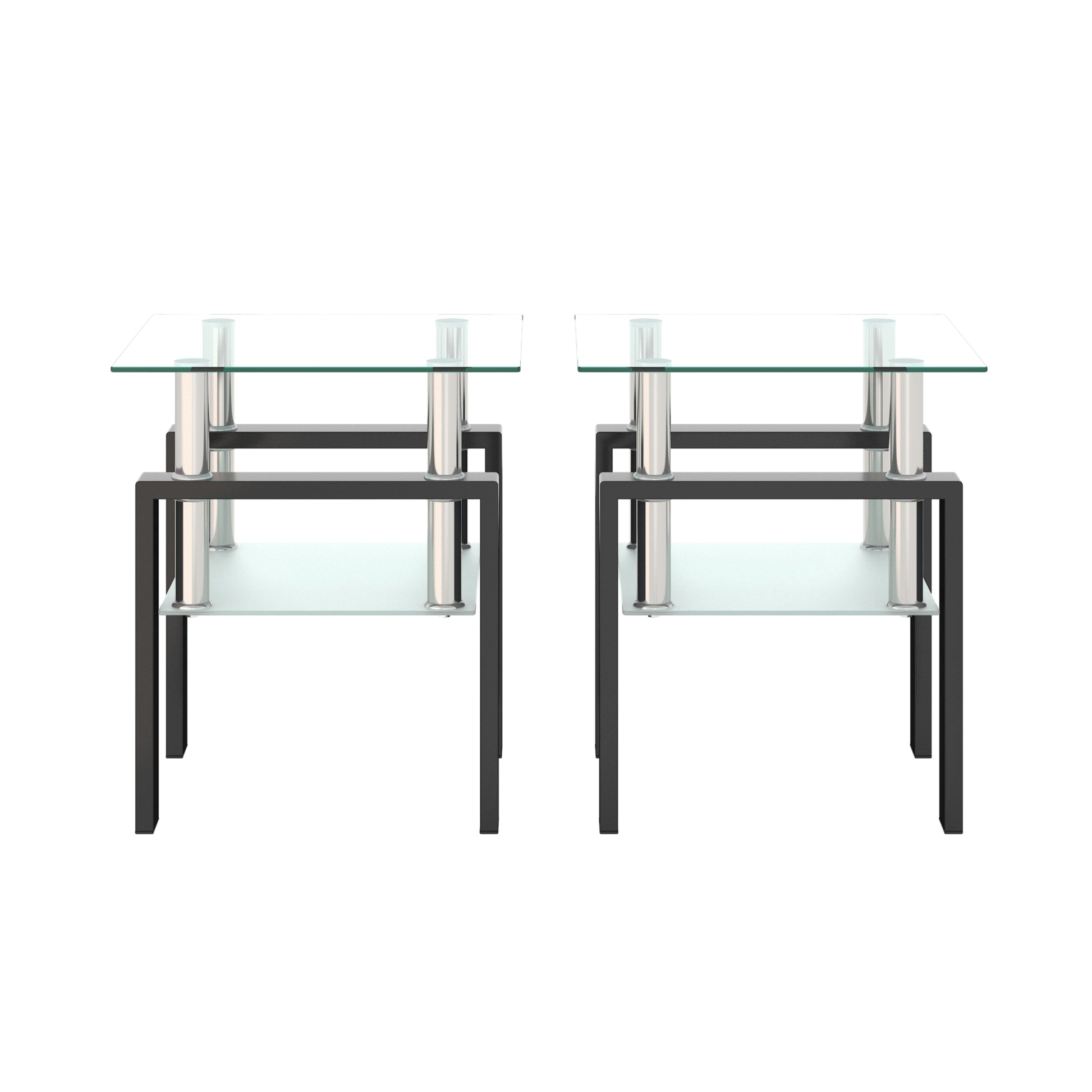 Set of 2, Modern Tempered Glass Tea Table Coffee Table End Table, Square Table for Living Room, Transparent/Black eprolo