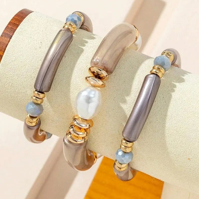 New Chinese style natural freshwater pearl acrylic bracelet set of three pieces eprolo