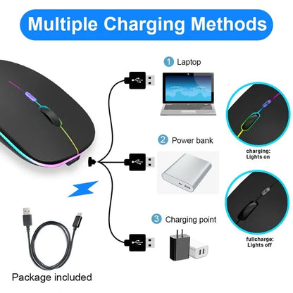 Wireless Mouse Bluetooth RGB Rechargeable Computer Silent Mause LED Backlit Ergonomic - Shello's Creative Boutique