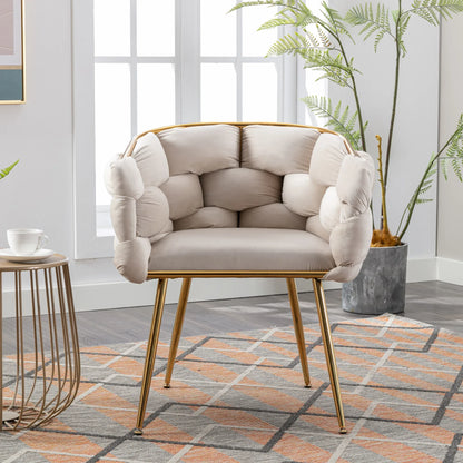 Luxury modern simple leisure velvet single sofa chair bedroom manicure table back chair beige - Shello's Creative Boutique