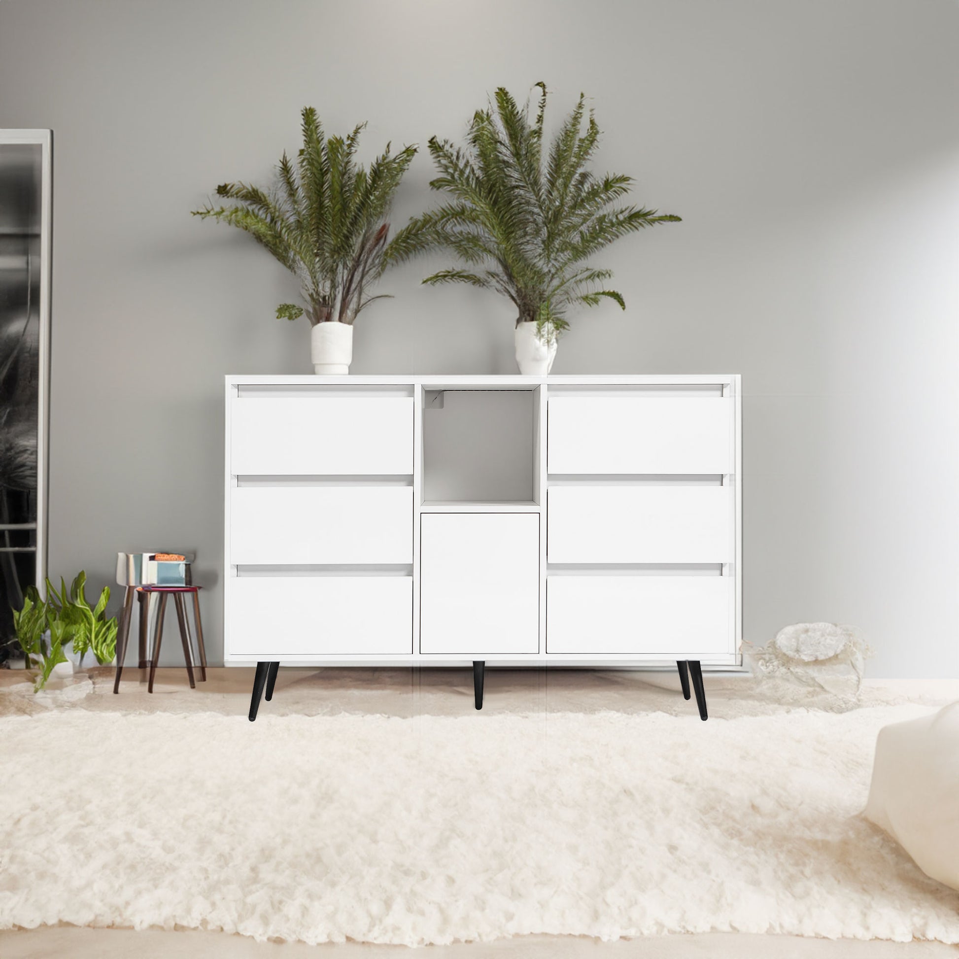 Living Room Sideboard Storage Cabinet White High Gloss with LED Light eprolo