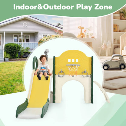 Kids Slide Playset Structure 7 in 1, Freestanding Spaceship Set with Slide, Arch Tunnel Yellow + HDPE - Shello's Creative Boutique