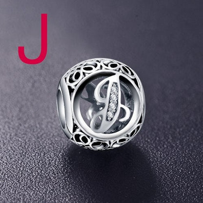 Real 925 Sterling Silver Vintage Clear Letter Bead Charms Fit Pandora Women Charm Bracelets Silver Jewelry eprolo