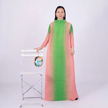Spring Multicolor Printing Round Neck Long Sleeve Loose Plus Size Luxury Evening Dresses - Shello's Creative Boutique