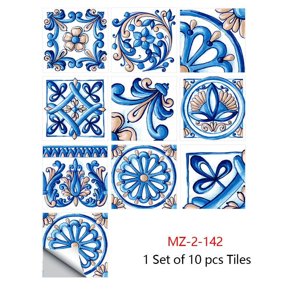 10 Piece Set Of Datura Mosaic Small Flower Imitation Ceramic Tile Sticker For Home Renovation Kitchen And Bathroom Decoration Self-Adhesive Wall Sticker
