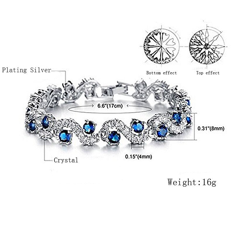 Luxury Blue Crystal Bracelet For Wedding Silver Bracelet Rhinestone Charm Women Bangles Jewelry Pulseira Feminina BR520 eprolo