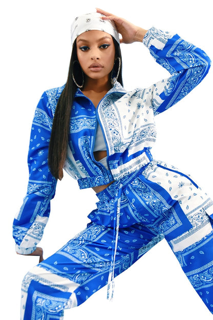 Paisley Bandana Print Two 2 Piece Set Women Fitness Sweatsuit Zipper Up Sweatshirt + Jogger Pants Set Tracksuit Vintage Outfits eprolo