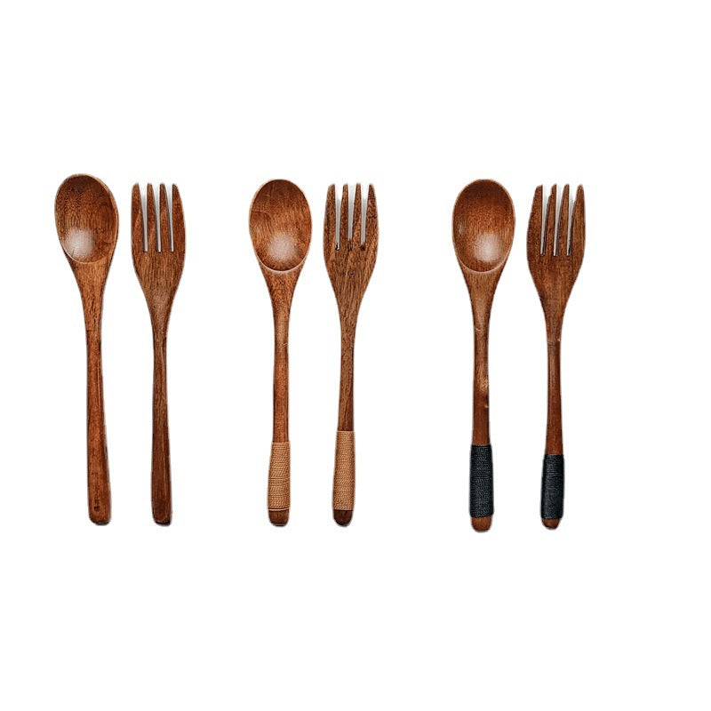 Japanese Nanmu Winding Spoon and Fork Set Wooden Coffee Stirring Spoon Wooden Spoon and Fork eprolo