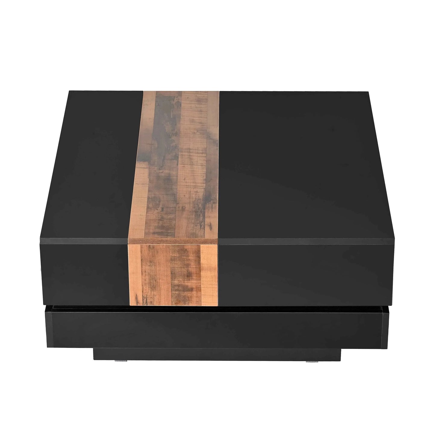 Modern High Gloss Coffee Table - 80cm Square with Sliding Top & Hidden Storage (Black) - Shello's Creative Boutique