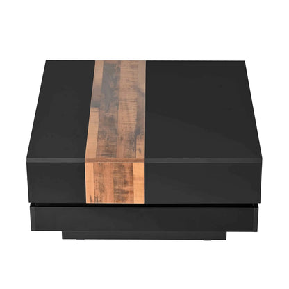 Modern High Gloss Coffee Table - 80cm Square with Sliding Top & Hidden Storage (Black) - Shello's Creative Boutique