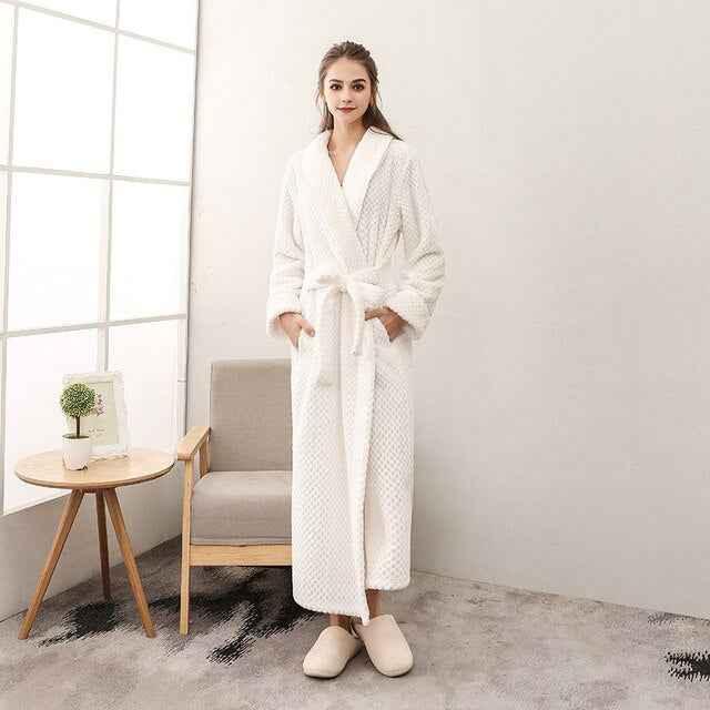Luxury Flannel Bathrobe - Thick Warm Dressing Gown for Men & Women - Shello's Creative Boutique