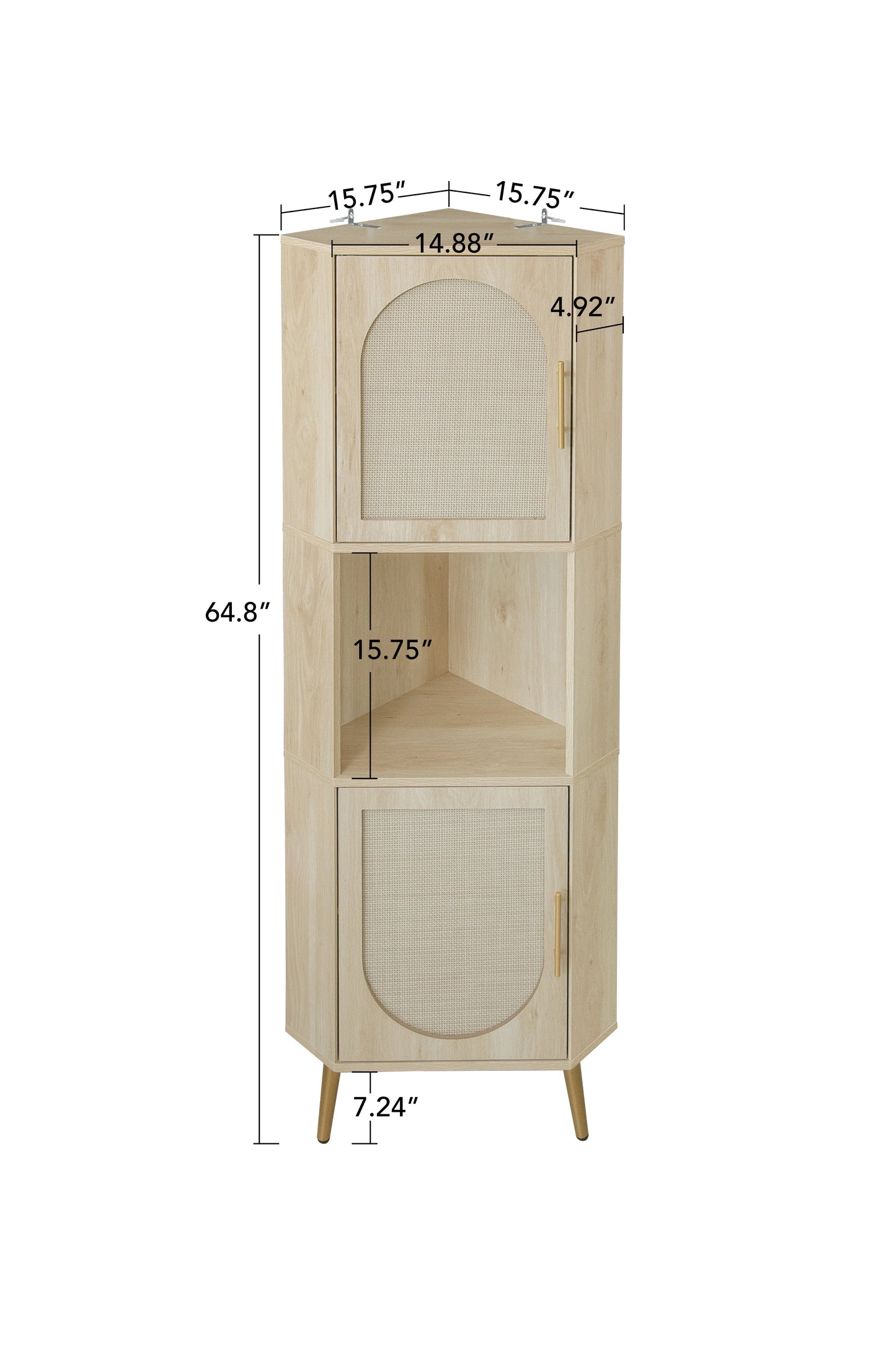 Corner cabinet ,Rattan door,Freestanding Corner Tables For Small Spaces, Corner Shelf Stand For Living Room, Kitchen, Bathroom eprolo