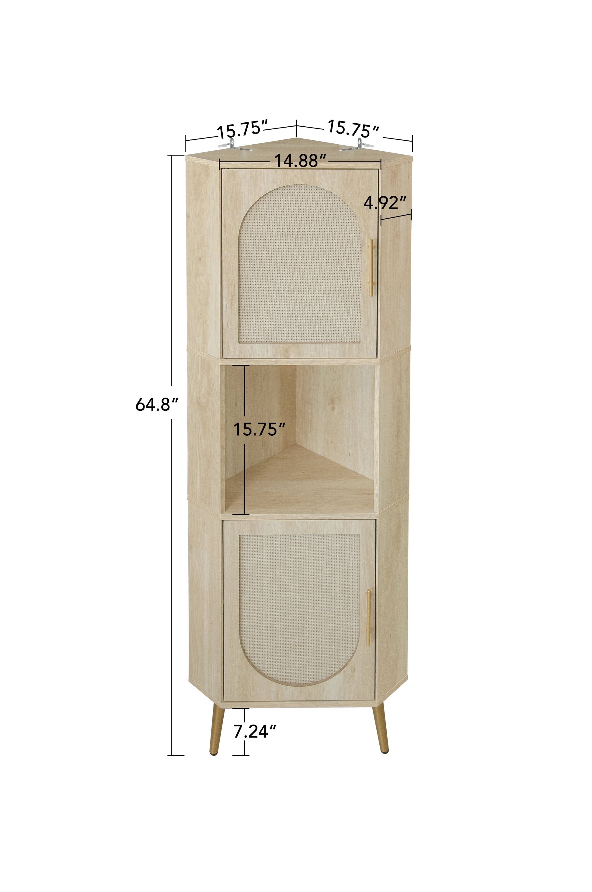 Corner cabinet ,Rattan door,Freestanding Corner Tables For Small Spaces, Corner Shelf Stand For Living Room, Kitchen, Bathroom eprolo