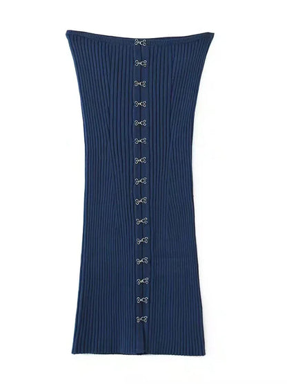 Autumn Winter Fashion Original Design Metal Buckle Knitted Shoulder Sleeve Short Dresses Two-piece Sets Women - Shello's Creative Boutique