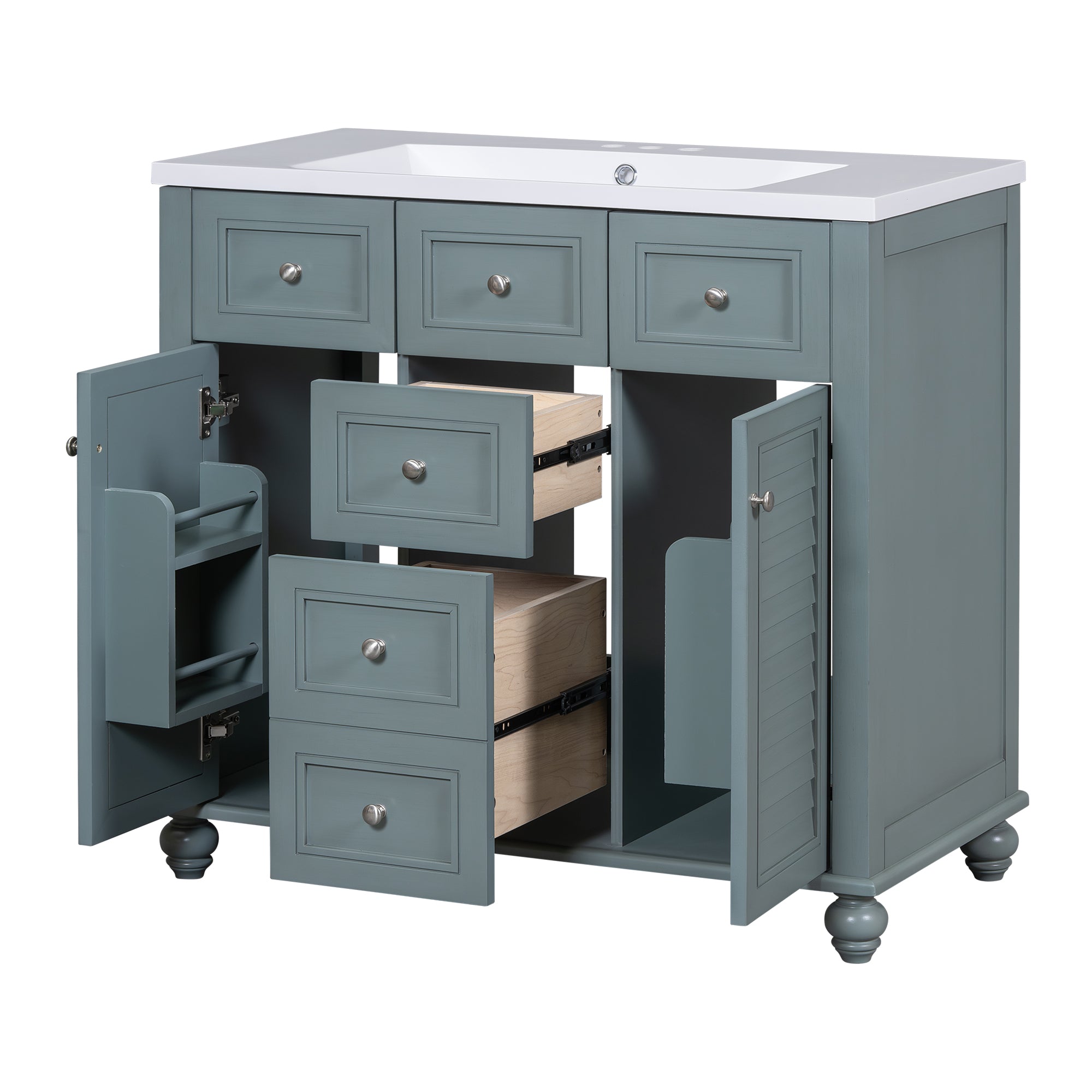 36 inch modern mirror cabinet with adjustable shelves, 2 soft closing doors, and 6 drawer storage cabinet door organizers eprolo