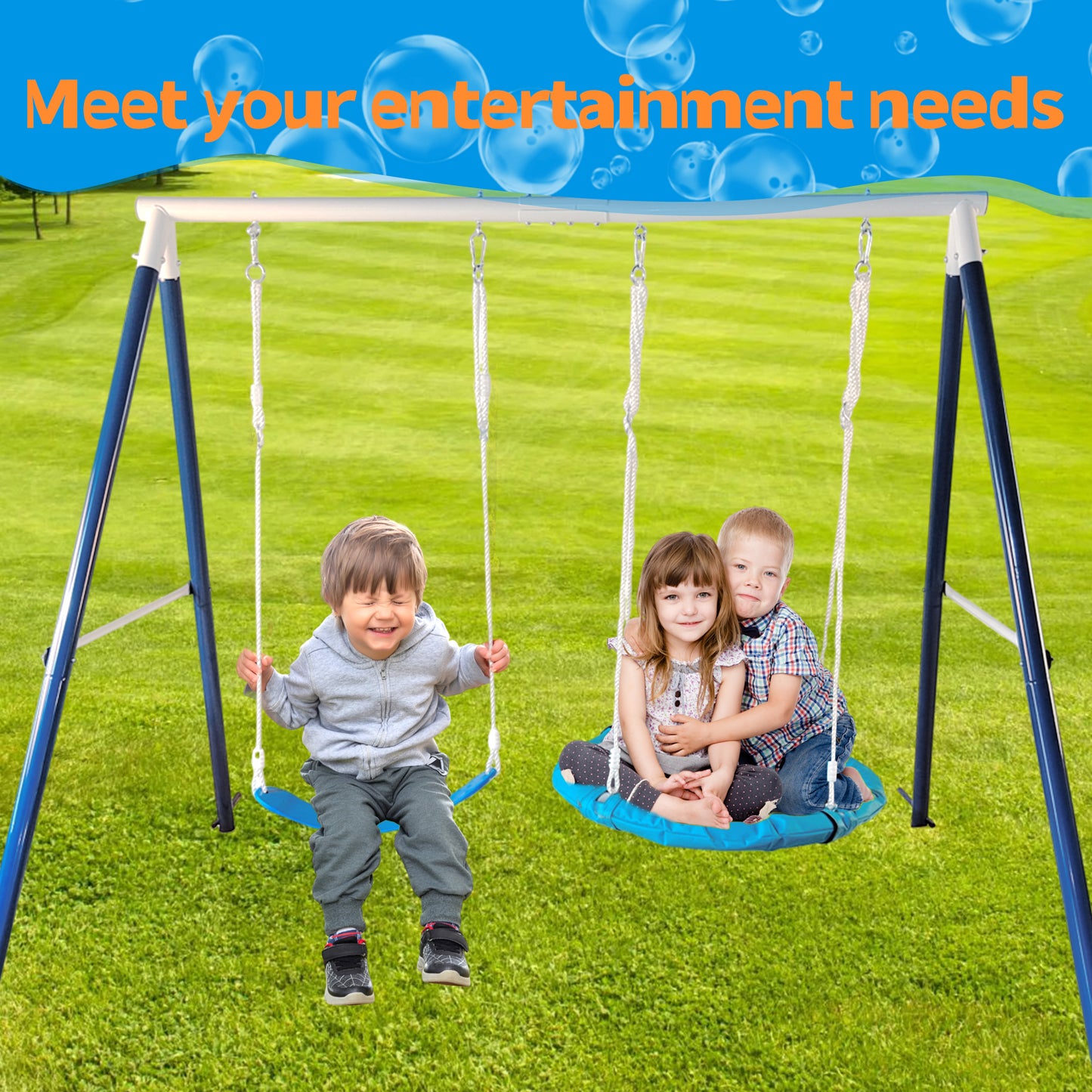Kids Metal Swing Set for Backyard Outdoor Playground Two Functional Swing Set For Kids Outdoor Equipment eprolo