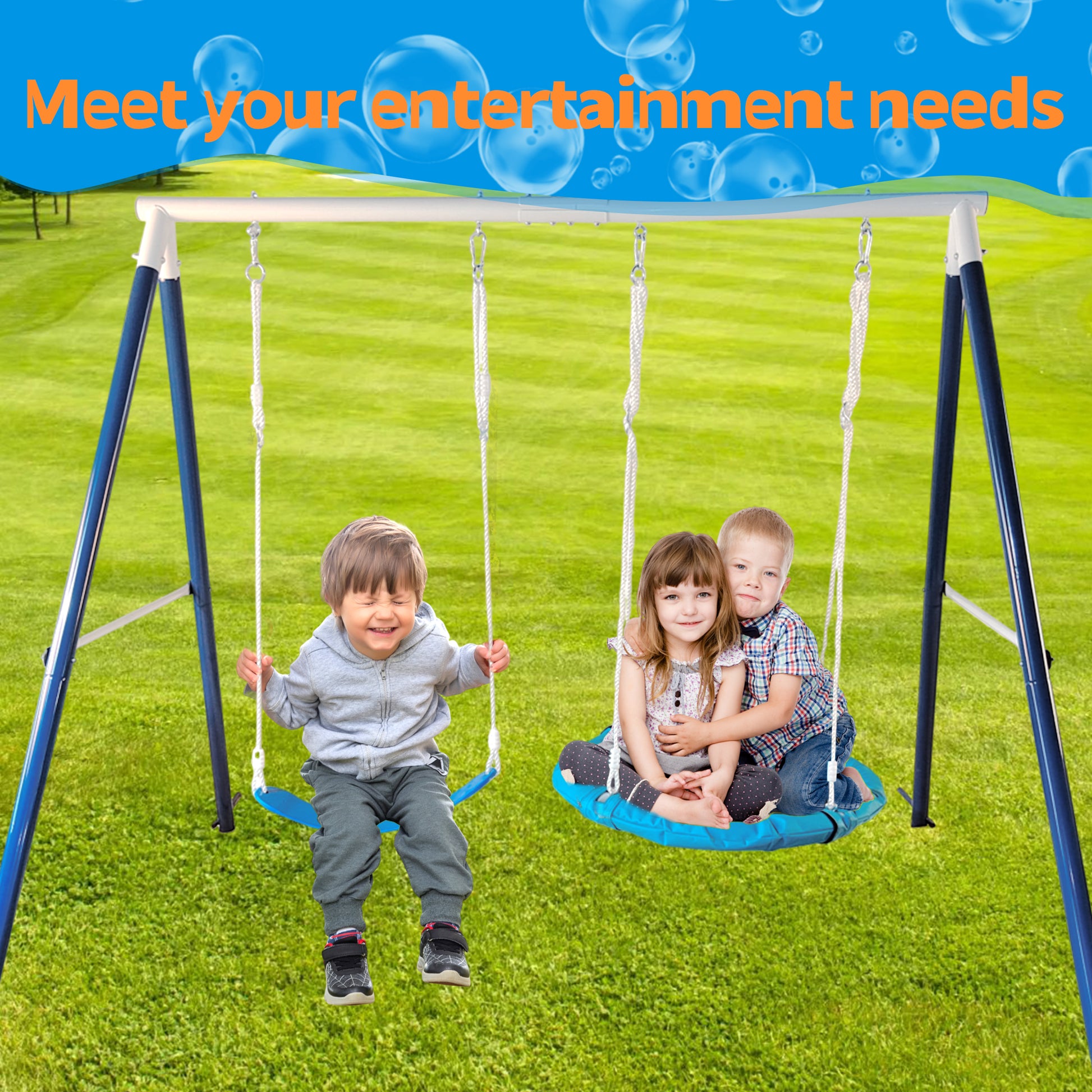 Kids Metal Swing Set for Backyard Outdoor Playground Two Functional Swing Set For Kids Outdoor Equipment eprolo