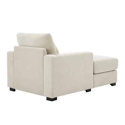 39.7" Oversized Chaise Lounger Modern Style Sofa Couch ,with Pillows, Charge Station & Cup Holders, Chenille Fabric, Cream - Shello's Creative Boutique