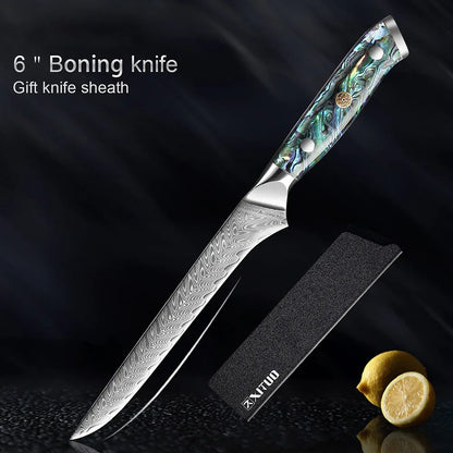 XITUO Damascus Steel Chef Knife Set – 1 to 5 PCS Premium Kitchen Knives with Abalone Shell Handle - Shello's Creative Boutique