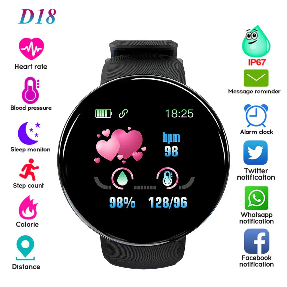 D18 Smart Bracelet Color Round Screen Heart Rate Blood Pressure Sleep Monitoring Pedometer Sports Encyclopedia Star Smart Watch - Shello's Creative Boutique