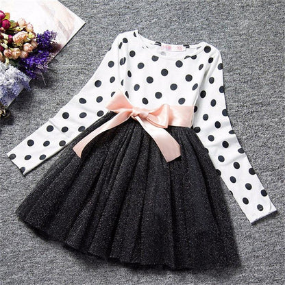 Dot Long Sleeve Dress For Girls Clothing Child Costume Baby Girl Clothing Teenager School Daily Wear Sashes Kids Casual Clothes - Shello's Creative Boutique