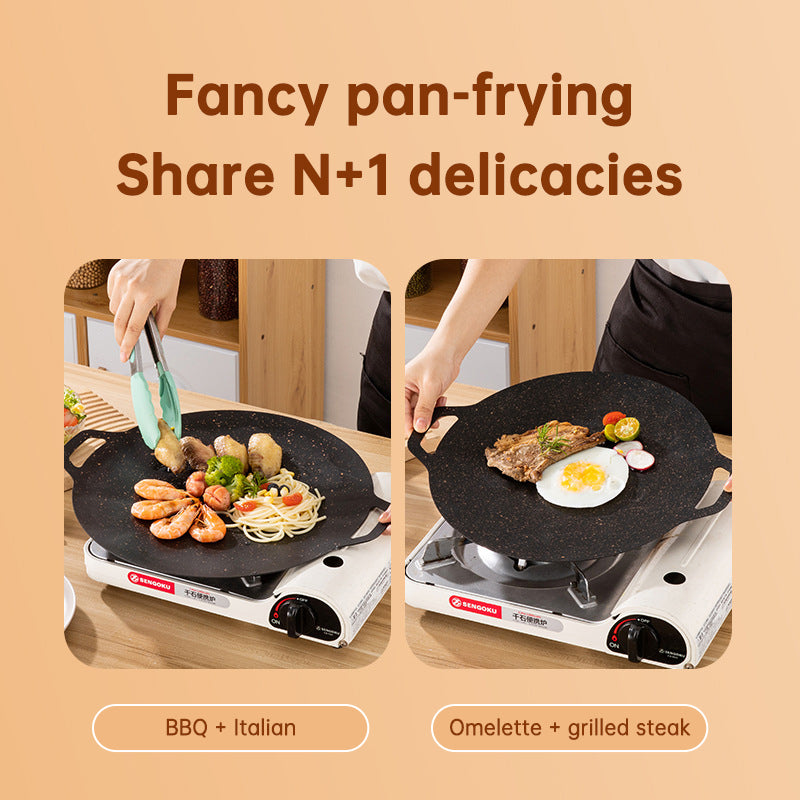Outdoor Camping Domestic Barbecue Pan Korean Style Round Portable General Purpose Fried Egg Pan Iron Plate Barbecue Pan eprolo