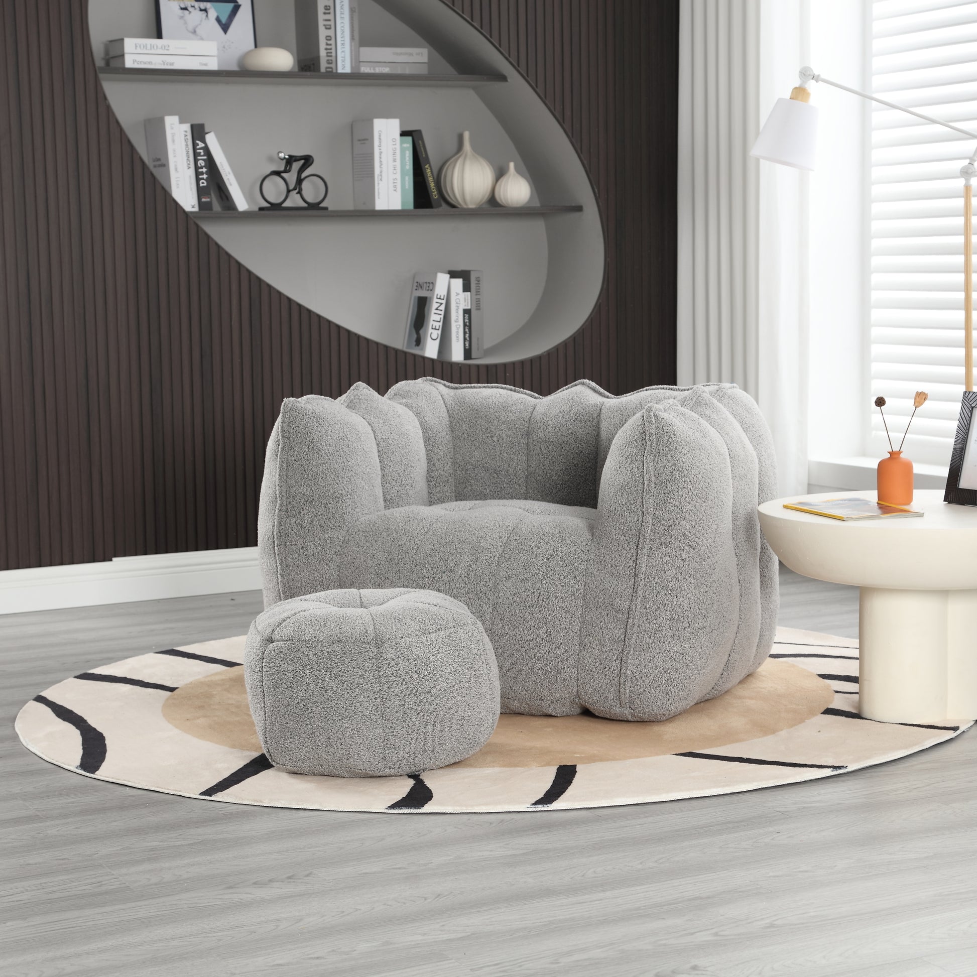 Soft Bean Bag Chair with High Resilient Foam(Chips)for living room and bedroom,Comfortable Square Lazy Sofa with Footstool eprolo