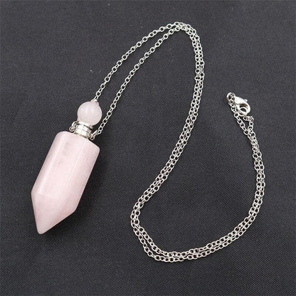 Natural Crystal Hexagonal Perfume Bottle Pendant Necklace Fluorite Pendant Essential Oil Jar Chain Necklace - Shello's Creative Boutique