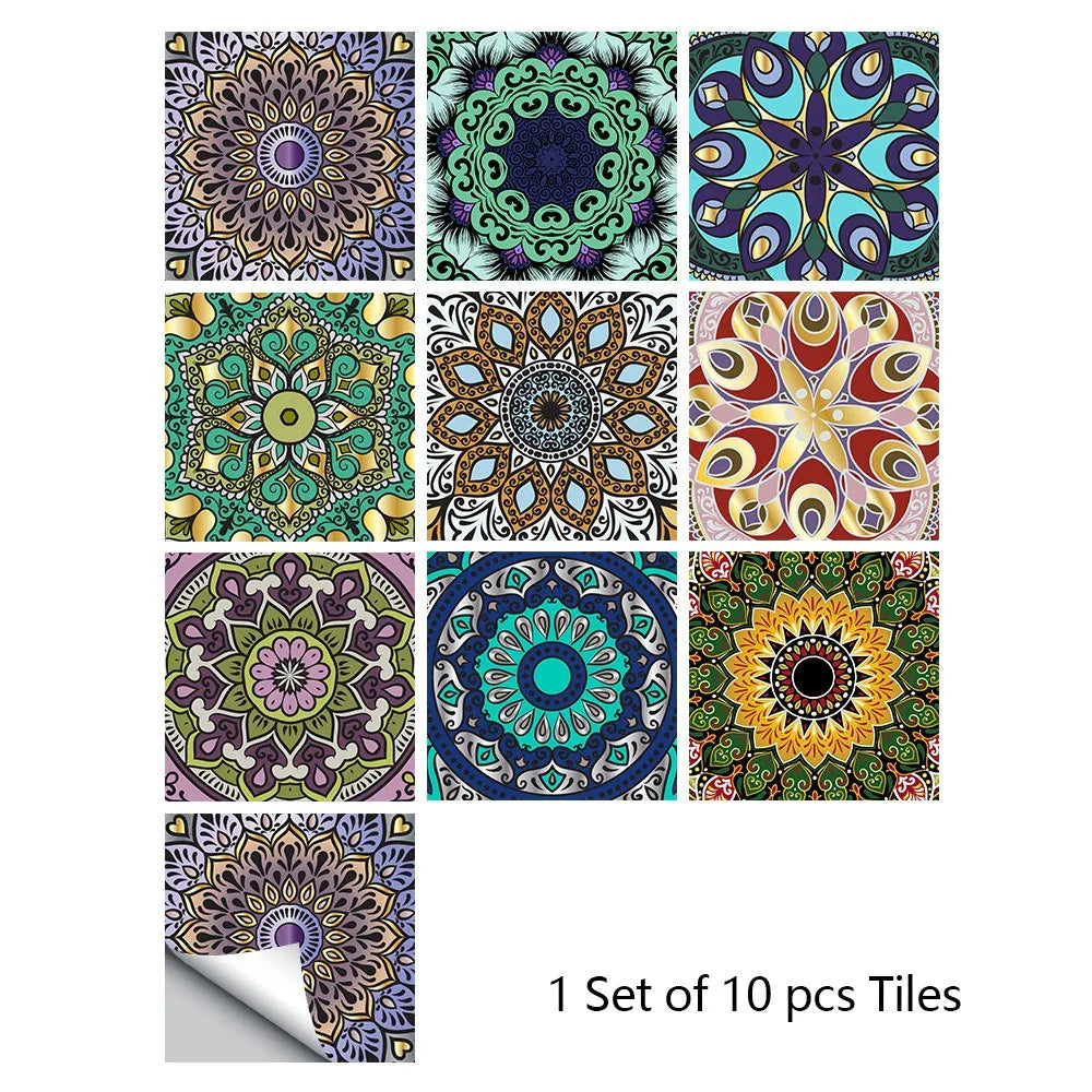10 Piece Set Of Datura Mosaic Small Flower Imitation Ceramic Tile Wall Sticker - Shello's Creative Boutique