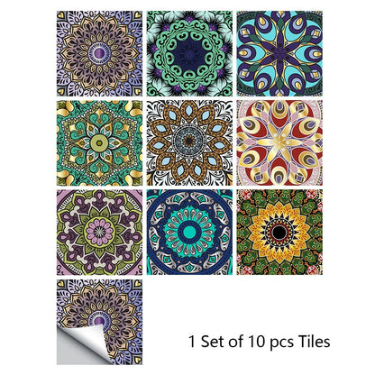 10 Piece Set Of Datura Mosaic Small Flower Imitation Ceramic Tile Wall Sticker - Shello's Creative Boutique