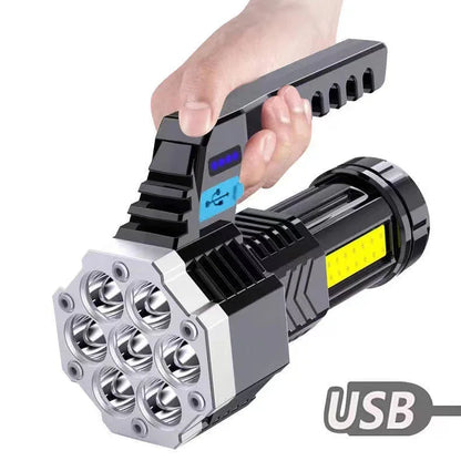 High Power LED Flashlight Powerful USB Rechargeable Torch Handheld Portable Outdoor Lamp Built-in Battery COB 7 LED Flashlights - Shello's Creative Boutique