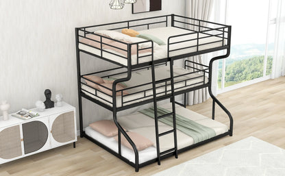 Full XL over Twin XL over Queen Size Triple Bunk Bed with Long and Short Ladder - Shello's Creative Boutique