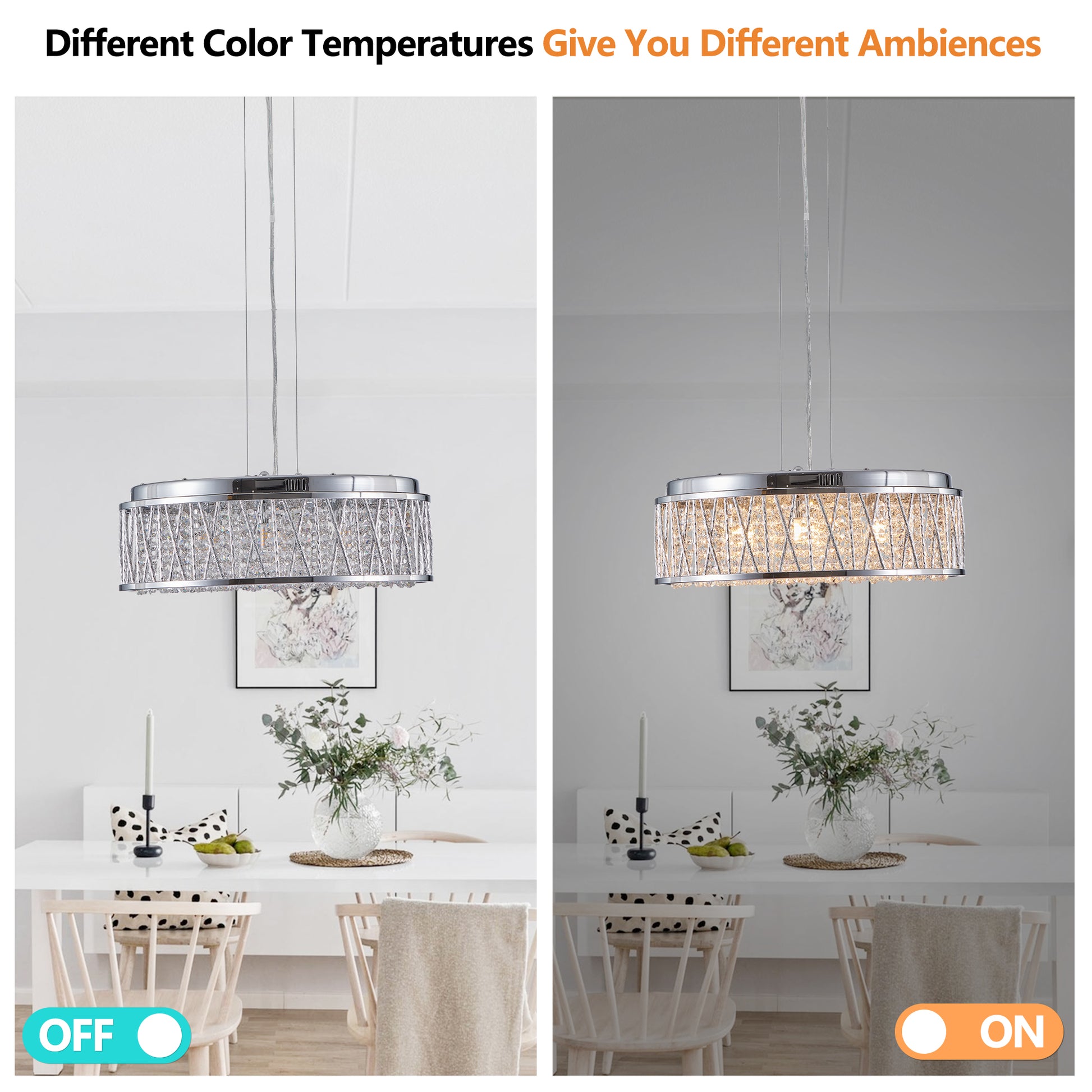 Modern Crystal Pendant 18.9-inch Aluminum+Iron Circular Ceiling Light Embedded Ceiling Fixture eprolo