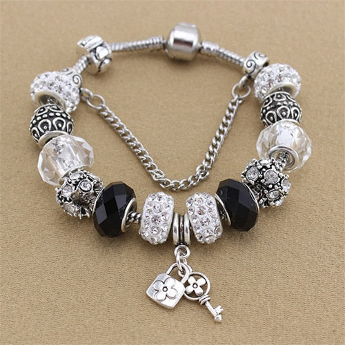 Black and White Beads Charm Pandora Bracelet Bangles Shello Creative Boutique
