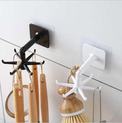 360 Degrees Rotated Kitchen Hooks Self Adhesive 6 Hooks Home Wall Door Hanging Rack - Shello's Creative Boutique