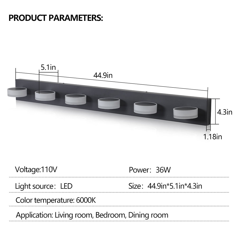 LED Modern Black 6-Light Vanity Lights Fixtures Over Mirror Bath Wall Lighting eprolo