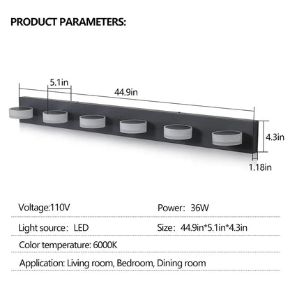 LED Modern Black 6-Light Vanity Lights Fixtures Over Mirror Bath Wall Lighting - Shello's Creative Boutique