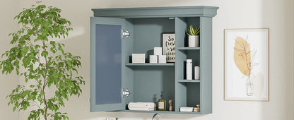 35 ''x 28' 'blue wall mounted bathroom storage cabinet with mirror door and medication cabinet with 6 open shelves - Shello's Creative Boutique