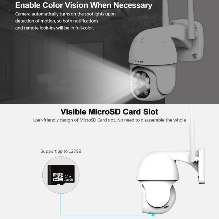 Sricam SP028 1080P HD Outdoor PTZ Camera, Support Two Way Audio / Motion Detection / Humanoid Detection / Color Night Vision / TF Card, US Plug, SP028 AU Plug, SP028 EU Plug, SP028 UK Plug, SP028 US Plug - Shello's Creative Boutique