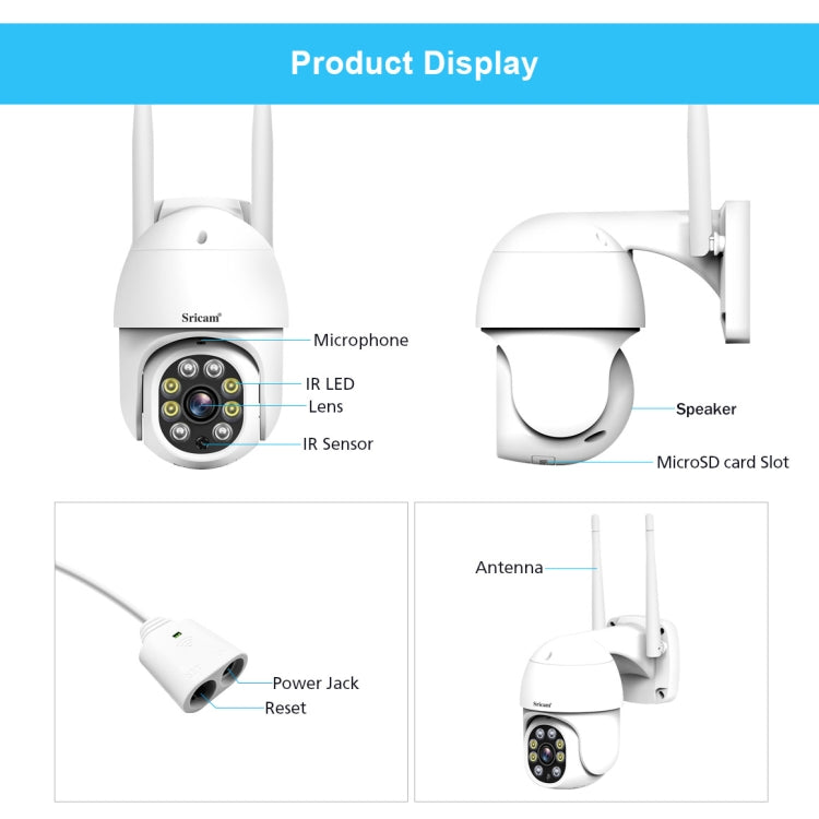 Sricam SP028 1080P HD Outdoor PTZ Camera, Support Two Way Audio / Motion Detection / Humanoid Detection / Color Night Vision / TF Card, US Plug, SP028 AU Plug, SP028 EU Plug, SP028 UK Plug, SP028 US Plug - Shello's Creative Boutique