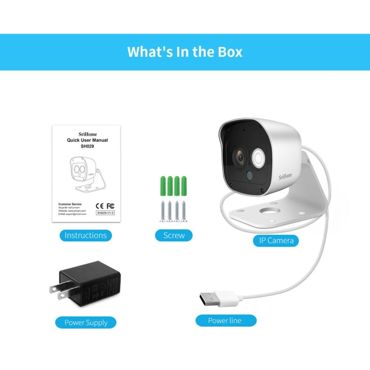 SriHome SH029 3.0 Million Pixels 1296P HD AI Camera, Support Two Way Talk / Motion Detection / Humanoid Detection / Night Vision / TF Card, AU Plug