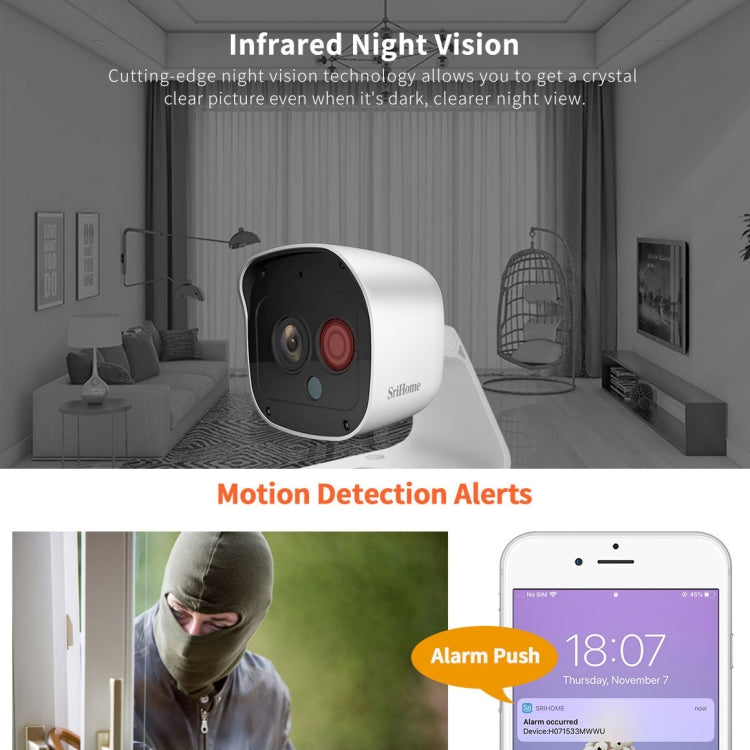 SriHome SH029 3.0 Million Pixels 1296P HD AI Camera, Support Two Way Talk / Motion Detection / Humanoid Detection / Night Vision / TF Card, AU Plug