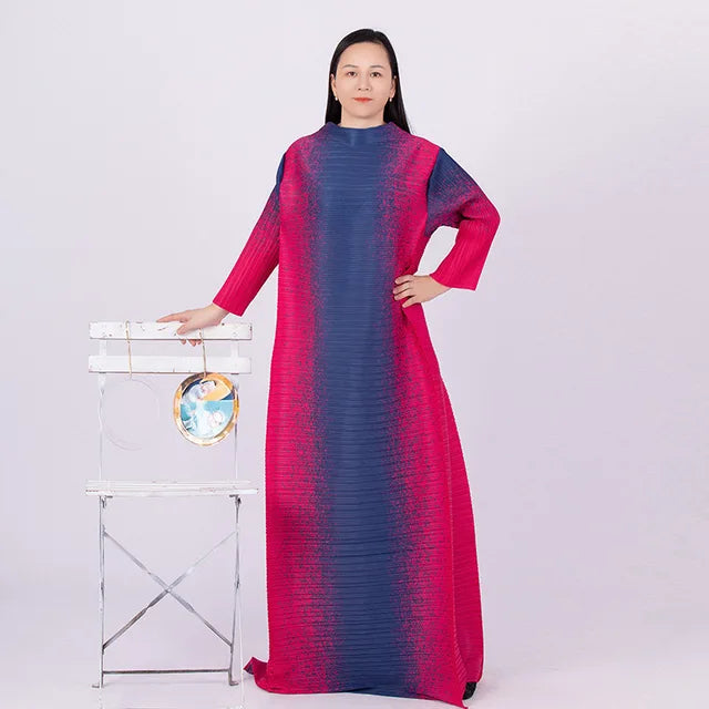 Spring Multicolor Printing Round Neck Long Sleeve Loose Plus Size Luxury Evening Dresses eprolo