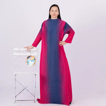 Spring Multicolor Printing Round Neck Long Sleeve Loose Plus Size Luxury Evening Dresses - Shello's Creative Boutique