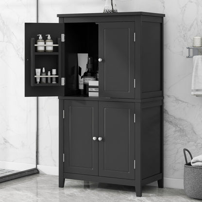 Bathroom floor storage cabinet, bathroom storage cabinet, 4-door independent cabinet, adjustable shelf, adaptive shelf, black eprolo