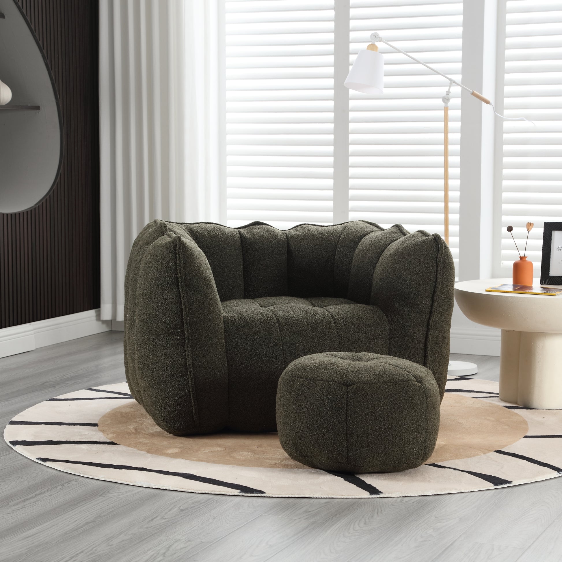 Soft Bean Bag Chair with High Resilient Foam(Chips)for living room and bedroom,Comfortable Square Lazy Sofa with Footstool eprolo