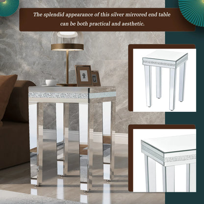 ON-TRANS glass mirror edge table, easy to assemble crystal design and adjustable height leg edge table, silver - Shello's Creative Boutique
