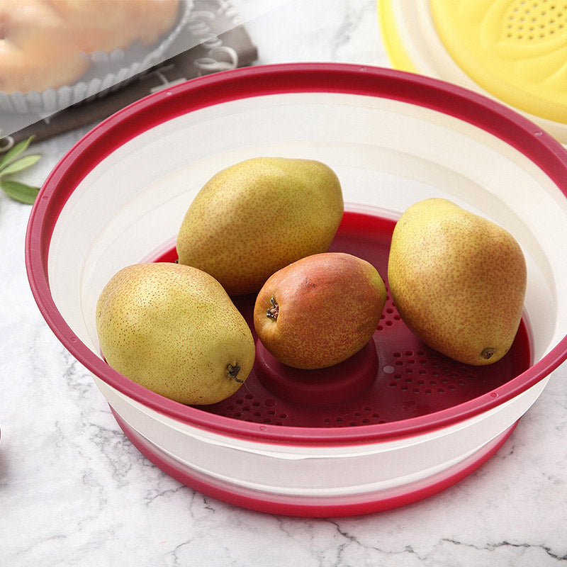 Collapsible Microwave Cover Lid Folding Plate Cover Colander Strainer Fruit Vegetables Washing Basket Plate Lid Kitchen Tools eprolo