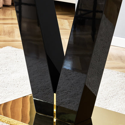 Large Modern Minimalist Rectangular Glass Dining Table for 6-8 with 0.4" Tempered Glass Tabletop and MDF slab V-Shaped Bracket eprolo